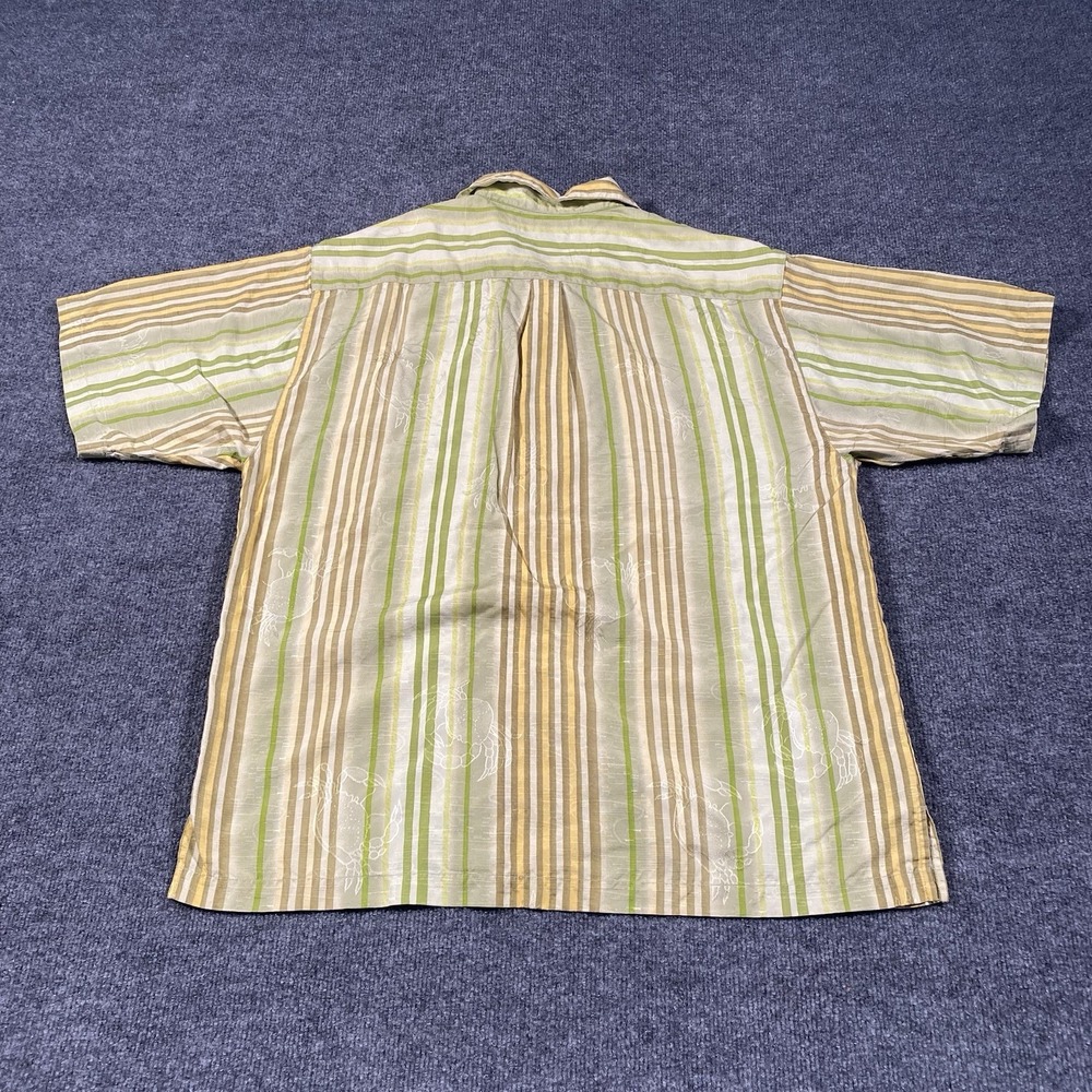 Vintage Tommy Bahama Striped Crab Embossed Silk Loop Collar Camp Shirt Mens L - Picture 4 of 6